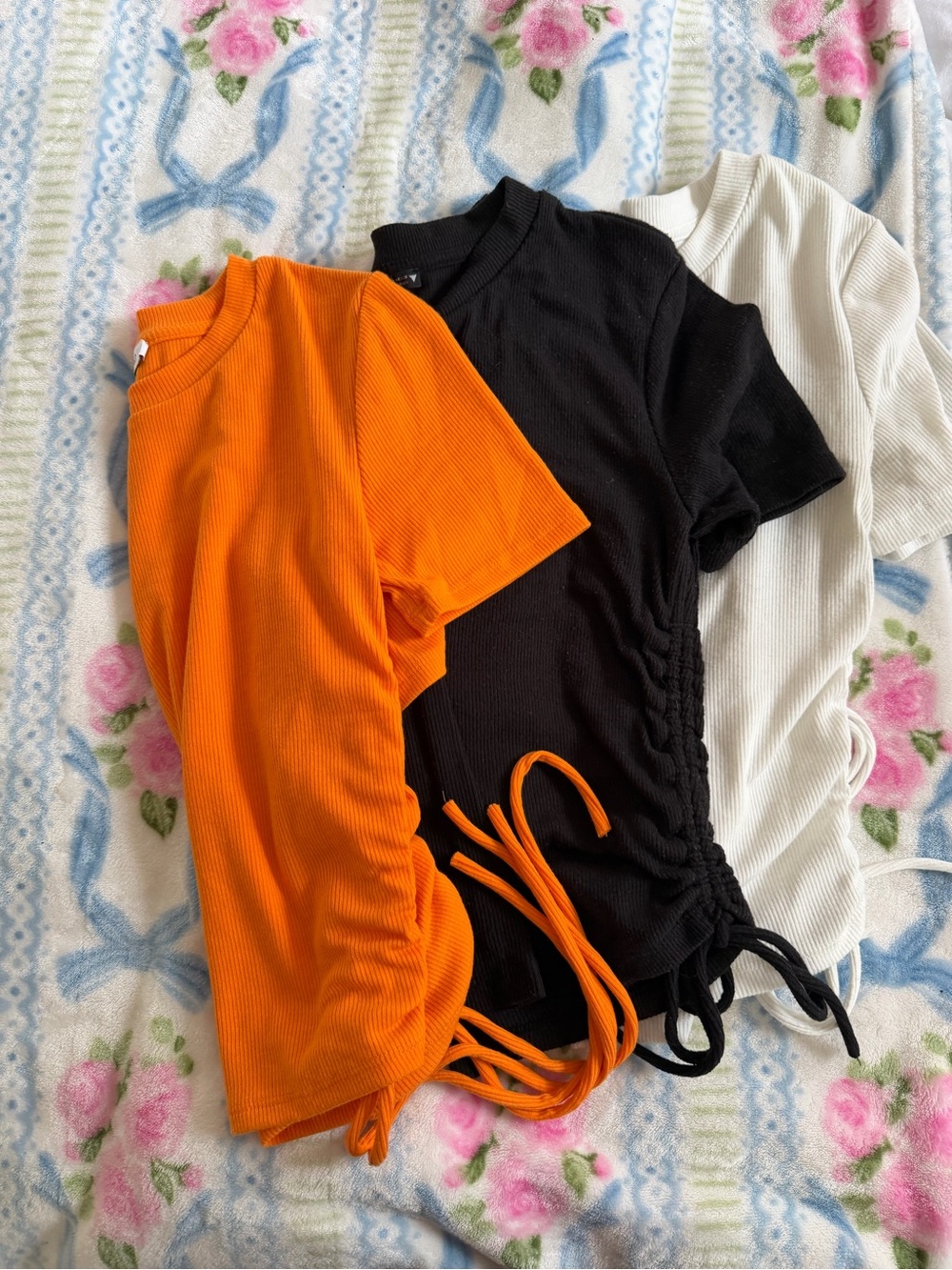 Zara Ribbed Crewneck Tee in Bright Orange and Black